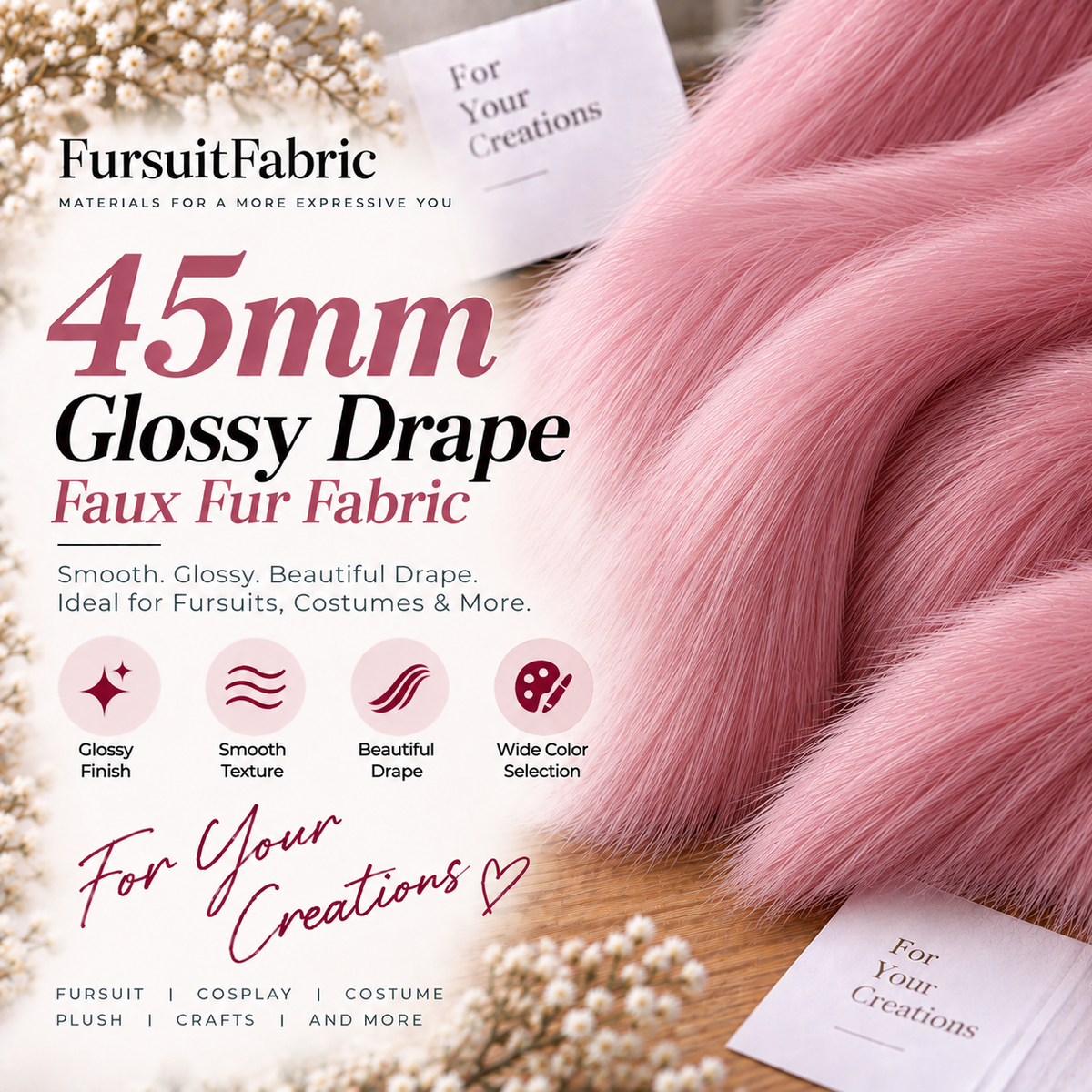 35mm Glossy Drape Faux Fur Fabric